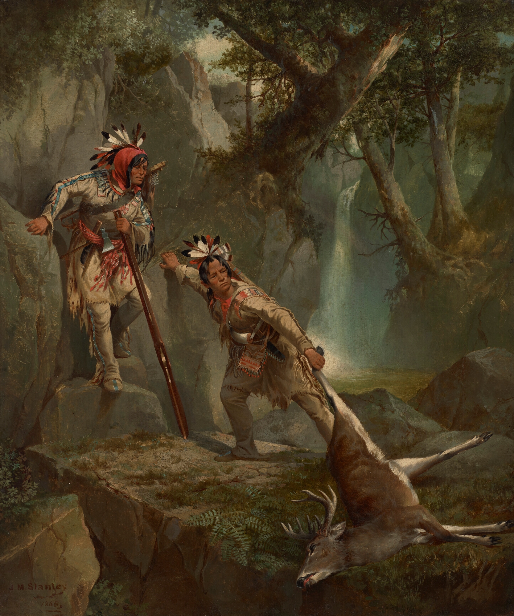 John Mix Stanley (1814-1872), The Deer-Slayers, c. 1868. Oil on canvas. 24 x 20 in (60.9 x 50.8 cm). Sold for $1,071,000 in Stewards of the West: The Knobloch Collection on 17 May 2022 at Christie's in New York